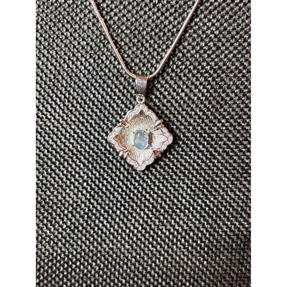 Stainless Steel Sunburst Pendant Necklace Silver Tone Moonstone Accent 24in